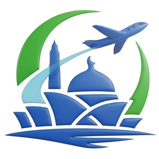 Halal Sydney Tours - Logo featuring airplane and mosque
